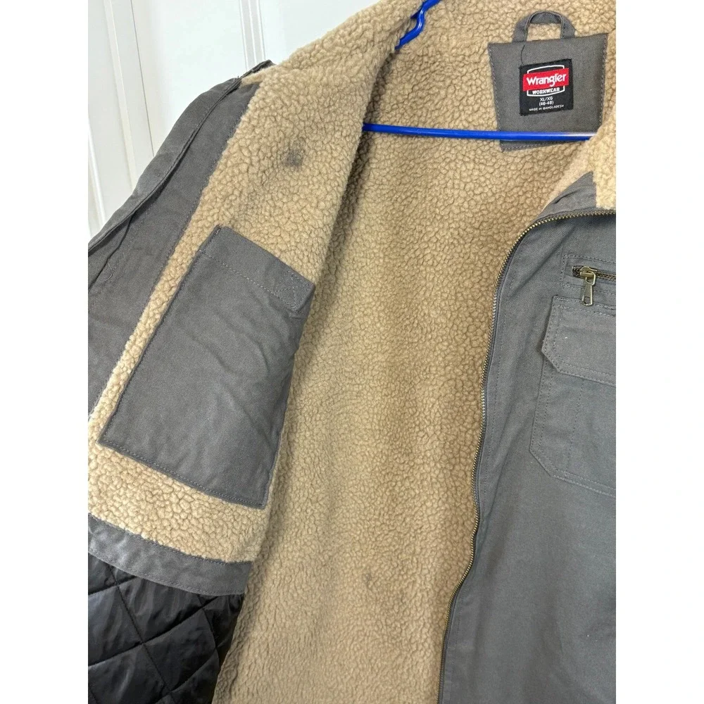 NWT Wrangler Workwear Mens XL Sherpa Jacket Grey Cotton Canvas Zip Carhartt Coat